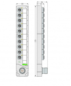 757-303 Коробка для подключения датчиков / исполнительных устройств М8; 10-канальные; 3-пол.; Соединитель M16