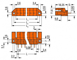 232-167/047-000 Розетка под пайку THT; 0.6 x 1.0 mm solder pin; угловые; Проходной фланец; Шаг контактов 5,08 мм; 7-пол.