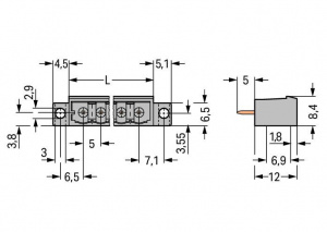 231-135/040-000 Вилка THT; 1.0 x 1.0 mm solder pin; прямые; зажимное кольцо; Шаг контактов 5 мм; 5-пол.