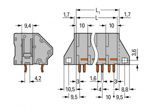 745-505/006-000 KLEMMENLEISTE RM 10 MM GRAU 5-POLIG
