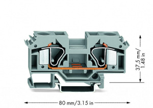 283-601 2-проводные проходные клеммы; 16 мм2; боковые маркировочные разъемы; для DIN-рейки 35 x 15 и 35 x 7,5; CAGE CLAMP