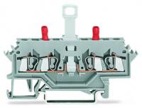 280-627 4-проводные клеммы с размыкателем / тестовые клеммы; без поворотного ножевого размыкателя; с защищенными от случайных прикосновений тестовыми разъемами; Тестовый разъем, красный; для DIN-рейки 35 x 15 и 35 x 7,5; 2,5 мм2; CAGE CLAMP