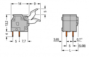 255-402/333-009/999-950 Клемма на печатную плату; нажимная кнопка; 2,5 мм2; Шаг контактов 5/5,08 мм; 2-пол.; подходят для применений Ex e; CAGE CLAMP; опция объединения
