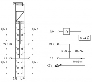 750-1420 Модуль, 4 дискретных входа; тока; 3 мс; 3-проводное соединение