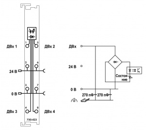 750-423 Модуль, 4 дискретных входа; 24 В перем./пост.тока; 50 мс