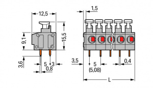 235-402/331-000 Клемма на печатную плату; нажимная кнопка; 1,5; Шаг контактов 5/5,08 мм; 2-пол.; Push-in CAGE CLAMP