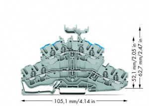2002-2433 4-проводниковые двухуровневые клеммы; Проходные / проходные клеммы; L/N; с нанесением маркировки; Синее отв. для ввода пров., верх. уров.; для DIN-рейки 35 x 15 и 35 x 7,5; 2,5 мм2; Push-in CAGE CLAMP