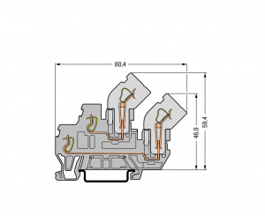 870-101 1-проводные / 1-контактные двухуровневые клеммы с розеткой; Проходные / проходные клеммы; L/L; для DIN-рейки 35 x 15 и 35 x 7,5; 2,5 мм2; CAGE CLAMP