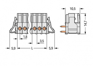734-539/037-000 Розетка под пайку THT; 0.9 x 0.9 mm solder pin; угловые; 100% защита от неправильного подсоединения; Фиксирующий рычаг; Шаг контактов 3,5 мм; 9-пол.