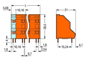 736-856 Двухуровневая клемма на печатную плату; 2,5 мм2; Шаг контактов 10,16 мм; 2 x 6-полюсов; CAGE CLAMP