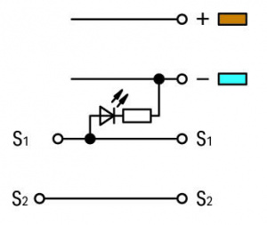 280-580/281-434 4-проводные клеммы с датчиком; красный светодиод; для датчиков PNP-переключения (положительного); с цветн. отверст. для ввода проводников; 2,5 мм2; CAGE CLAMP