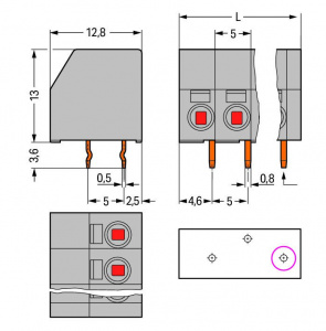 253-111/000-006 2-проводные клеммы для печатных плат; 1,5; Шаг контактов 5 мм; 11-пол.; PUSH WIRE