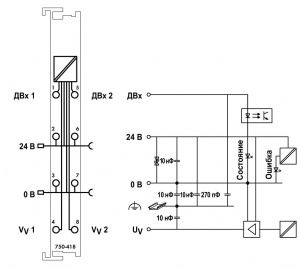 750-418 2-канальный дискретный вход; тока; 3 мс; Квитирование; Диагностика