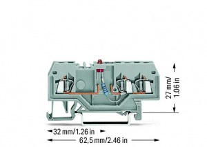 279-674/281-434 Компонентная клемма; 3-проводн.; красный светодиод; тока; для DIN-рейки 35 x 15 и 35 x 7,5; 1,5; CAGE CLAMP