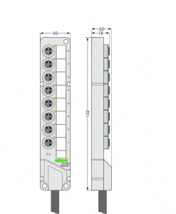 757-483/000-010 Коробка для подключения датчиков / исполнительных устройств М8; 8-канальные; 3-пол.; Соединительный кабель 10 м