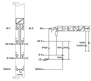 750-466 2 аналоговых ввода; с 2- на 4-проводное соединение; Несимметричный