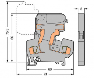 281-611 2-проводные клеммы с предохранителем; с поворотным патроном предохранителя; для миниатюрных метрических предохранителей 5 х 20 мм; без индикации перегорания предохранителя; для DIN-рейки 35 x 15 и 35 x 7,5; 4 mm2; CAGE CLAMP