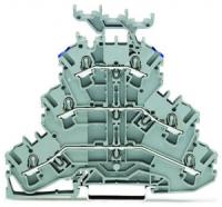 2002-3233 Трехуровневые клеммы; Проходные / проходные / проходные клеммы; L/L/N; с нанесением маркировки; подходят для исполнений Ex e II; Синее отв. для ввода пров., верх. уров.; для DIN-рейки 35 x 15 и 35 x 7,5; 2,5 мм2; Push-in CAGE CLAMP