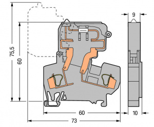 281-613/281-417 2-проводные клеммы с предохранителем; с поворотным патроном предохранителя; с индикацией перегорания предохранителя с помощью неоновой лампы; 230 В; для DIN-рейки 35 x 15 и 35 x 7,5; 4 mm2; CAGE CLAMP