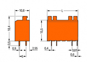735-126/001-000 Клемма на печатную плату; нажимная кнопка; 1,5; Шаг контактов 3,81 мм; 4-пол.; PUSH WIRE