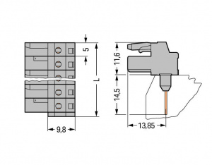 232-233/005-000 Розетка для клемм на рейку; угловые; Шаг контактов 5 мм; 3-пол.