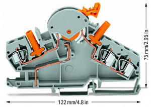 282-870 3-проводные клеммы с размыкателем / тестовые клеммы; напр., цепи трансформаторов тока; с защищенными от случайных прикосновений тестовыми разъемами; для тестового штекера 24 мм; для DIN-рейки 35 x 15 и 35 x 7,5; 3; CAGE CLAMP