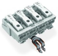 294-4324 Соединитель для светильников; нажимная кнопка, внешняя; с защелкивающимся заземляющим контактом углового исполнения; 1/L2-2/L-PE-N; 4-пол.; Стор. свет.: для одножильных проводников; Инст. стор.: для всех типов проводников; макс. 2,5 мм2; Темп. ок