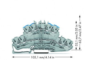 2002-2403 4-проводниковые двухуровневые клеммы; Проходные / проходные клеммы; L/N; без нанесения маркировки; Синее отв. для ввода пров., верх. уров.; для DIN-рейки 35 x 15 и 35 x 7,5; 2,5 мм2; Push-in CAGE CLAMP
