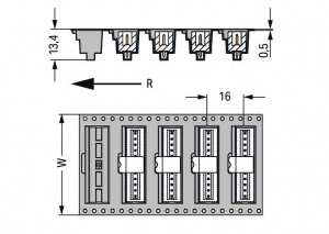 733-342/105-604/997-446 Вилка под пайку THR; 0.8 x 0.8 mm solder pin; прямые; 100% защита от неправильного подсоединения; упаковка в ленте на бобине; Шаг контактов 2,5 мм; 12-пол.