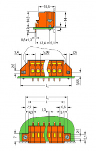 231-632/023-000 Клемма на печатную плату; 2,5 мм2; Шаг контактов 5,08 мм; 2-пол.; CAGE CLAMP; зажимное кольцо