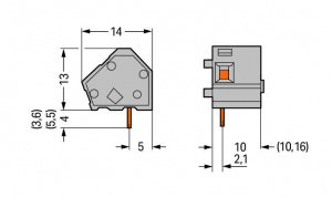 236-301 Наборная клемма на печатную плату; 2,5 мм2; Шаг контактов 10/10,16 мм; 1-пол.; CAGE CLAMP; опция объединения