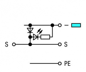 280-572/281-420 3-проводные клеммы для подключения исполнительных устройств; красный светодиод; с диодом с накоплением заряда 1N4007; с заземляющим контактом; с цветн. отверст. для ввода проводников; 2,5 мм2; CAGE CLAMP
