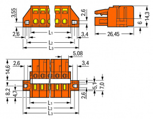 231-306/027-000 1-проводниковая розетка; зажимное кольцо; 2,5 мм2; Шаг контактов 5,08 мм; 6-пол.