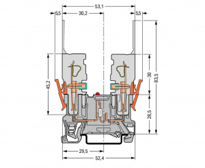 769-229/281-413 2-контактная компонентная несущая клемма; красный светодиод; тока; для DIN-рейки 35 x 15 и 35 x 7,5