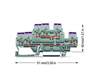 870-538 3-проводные двухуровневые клеммы; 6-проводные проходные клеммы; L:; внутреннее объединение; ввод проводника с фиолетовой маркировкой; для DIN-рейки 35 x 15 и 35 x 7,5; 2,5 мм2; CAGE CLAMP