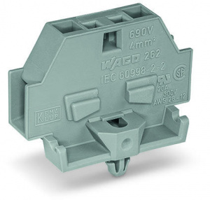 262-311 2-проводные клеммы; без кнопок; с защелкивающейся монтажной ножкой; для толщины пластины 0,6 - 1,2 мм; Крепежное отверстие 3,5 мм 2; 4 mm2; CAGE CLAMP