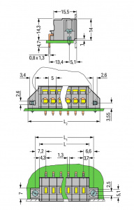 231-602/023-000 Клемма на печатную плату; 2,5 мм2; Шаг контактов 5 мм; 2-пол.; CAGE CLAMP; зажимное кольцо