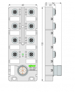 757-185/100-000 Коробка для подключения датчиков / исполнительных устройств М12; 8-канальные; 5-пол.; Соединитель M23; без светодиода
