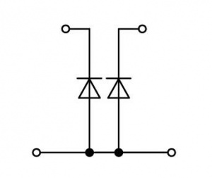281-636/281-487 Компонентная клемма; двухуровн.; с 2 диодами 1N4007; Нижний анод; для DIN-рейки 35 x 15 и 35 x 7,5; 4 mm2; CAGE CLAMP