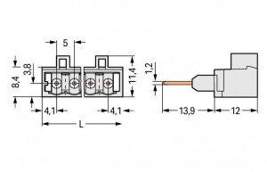 721-164/003-000 Вилка для клемм на рейку; 1.2 x 1.2 mm pins; прямые; 100% защита от неправильного подсоединения; Шаг контактов 5 мм; 4-пол.