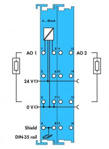 750-586 2-канальный аналоговый выход; с 2- на 4-проводное соединение; Искробезопасный