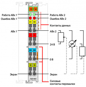 750-465/025-000 2 аналоговых ввода; 0 – 20 мА; Несимметричный; Внешняя температура