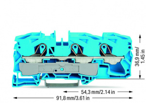 2016-1304 3-проводные проходные клеммы; 16 мм2; Для исполнений Ex e II и Ex i; боковая и центральная маркировка; для DIN-рейки 35 x 15 и 35 x 7,5; Push-in CAGE CLAMP