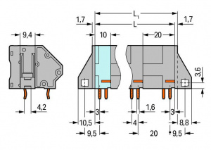 745-652/011-000 KL-LEISTE RM10MM M.BF-FLANSCH 2-POL. (16 шт)