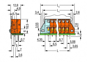 741-246 Клемма на печатную плату; нажимная кнопка; 2,5 мм2; Шаг контактов 5,08 мм; 16-пол.; CAGE CLAMP; зажимное кольцо