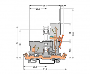 769-233 1-проводные/ 1-контактные базовые клеммы с размыкателем; с контактом для экрана; для DIN-рейки 35 x 15 и 35 x 7,5; 4 mm2; CAGE CLAMP