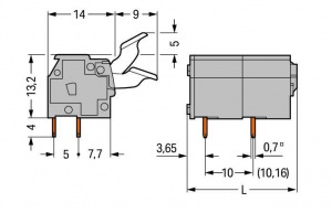 255-602/333-009/999-950 Клемма на печатную плату; нажимная кнопка; 2,5 мм2; Шаг контактов 10/10,16 мм; 2-пол.; подходят для применений Ex e; CAGE CLAMP; опция объединения