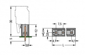 231-232/001-000 Вилка THT; 1.0 x 1.0 mm solder pin; прямые; Шаг контактов 7,5 мм; 2-пол.