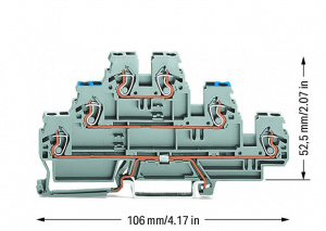 870-558 Трехуровневые клеммы; Проходные / проходные клеммы; для DIN-рейки 35 x 15 и 35 x 7,5; 2,5 мм2; CAGE CLAMP