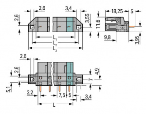 232-739/031-000 Розетка под пайку THT; 0.6 x 1.0 mm solder pin; прямые; зажимное кольцо; Шаг контактов 7,5 мм; 9-пол.